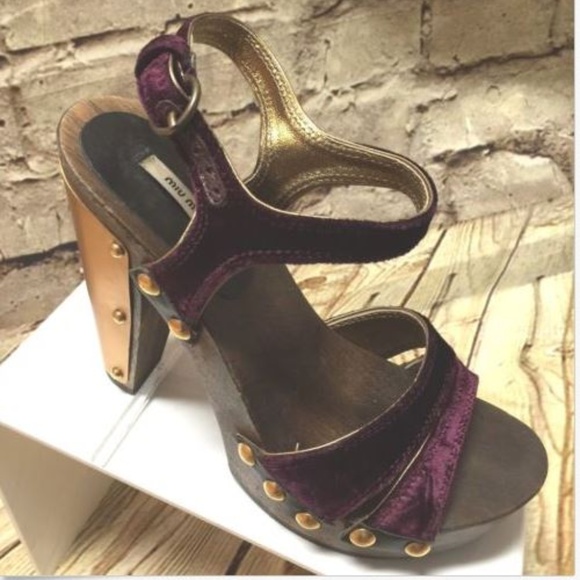 Miu Miu Shoes - Miu Miu Deep Purple Velvet And Wooden Platform 5.5